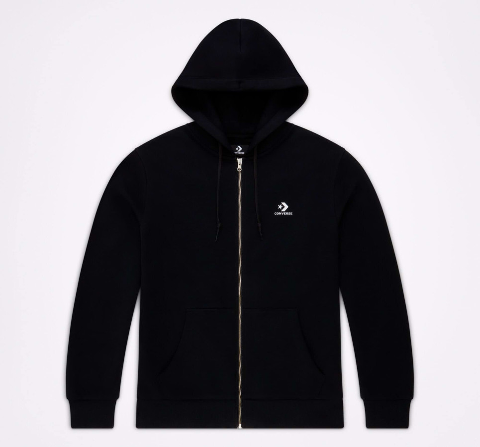 Embroidered Star Chevron Full Zip Hoodie BB-Black-S