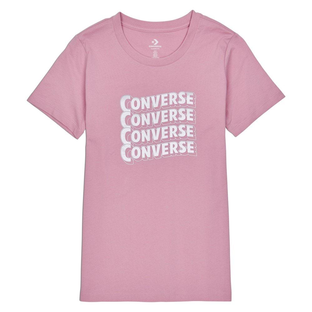 CONVERSE WOMENS METALLIC WAVE CLASSIC TEE-L-pink