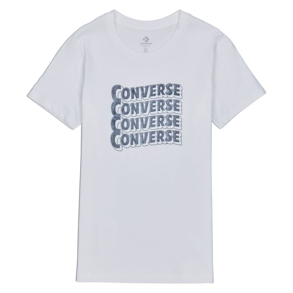 CONVERSE WOMENS METALLIC WAVE CLASSIC TEE-L-white