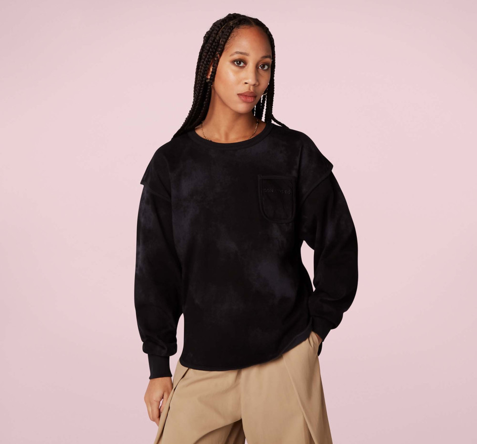 Vented Fleece Crew-Black-XS