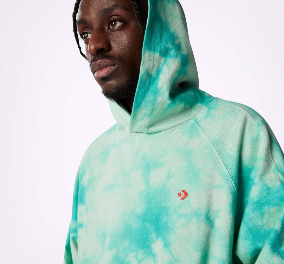 Marble Pullover Hoodie-Green-S