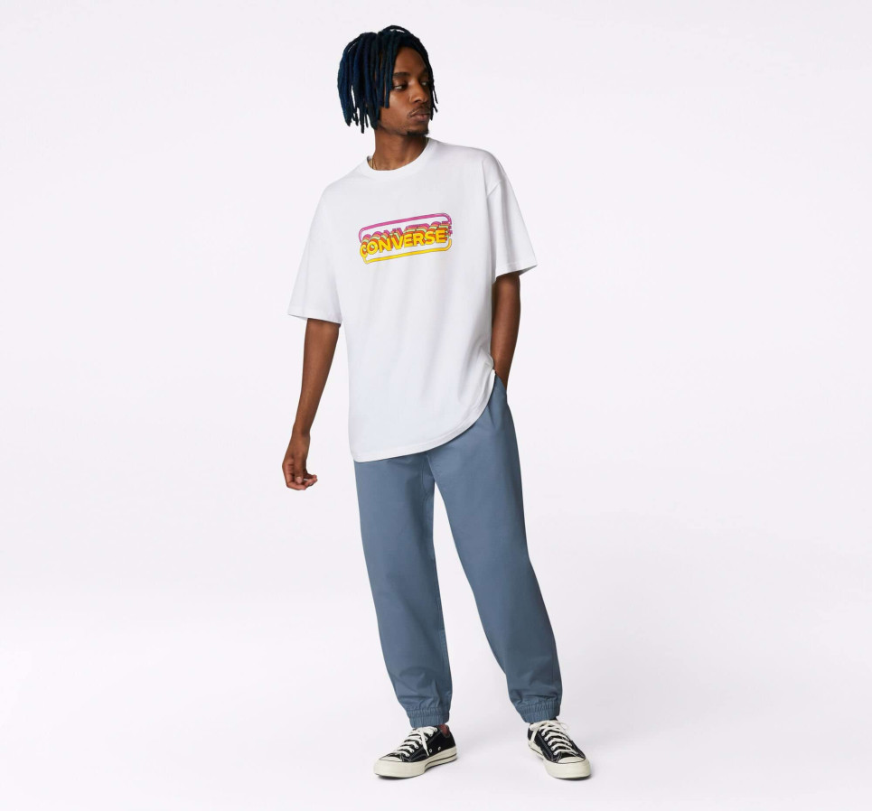 Arcade Retro Graphic Crew Neck T-Shirt-White-S