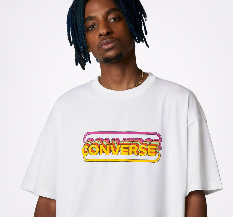 Arcade Retro Graphic Crew Neck T-Shirt-White-S