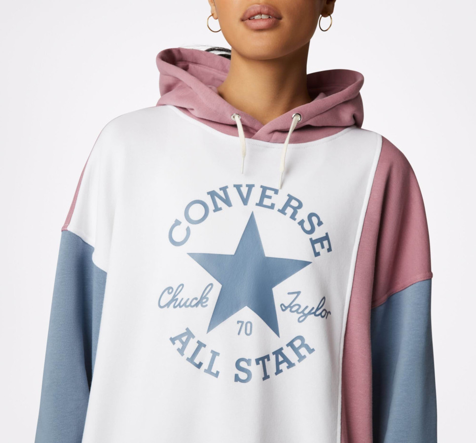 Oversized Color-Blocked Pullover Hoodie-Pink-XS