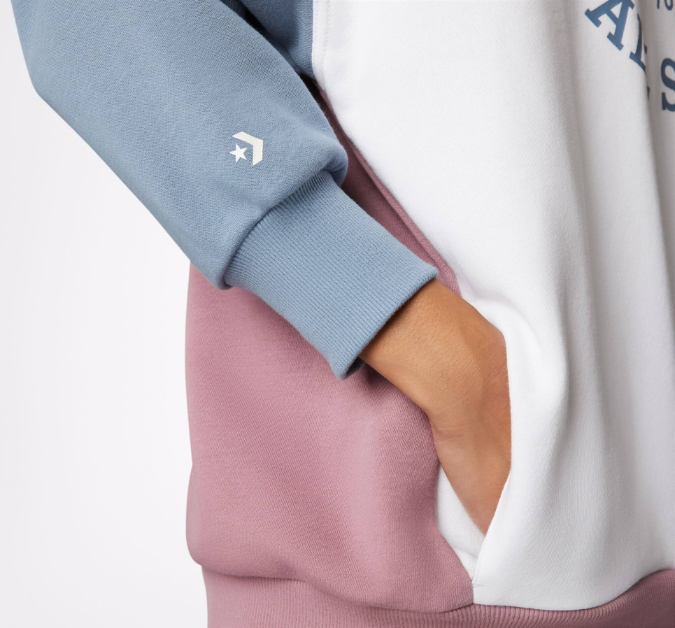 Oversized Color-Blocked Pullover Hoodie-Pink-XS