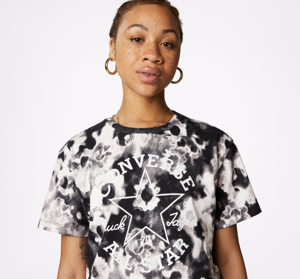 Washed Floral Patch T-Shirt-Black-XS