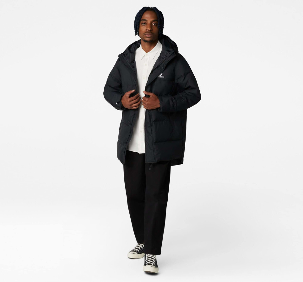 Mid-Length Winter Down Jacket-Black-S