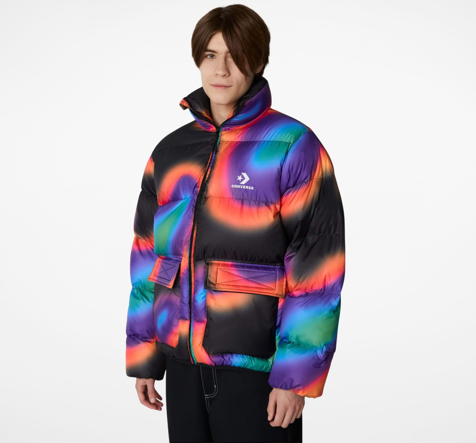 Printed Puffer Jacket-Multicolor-M