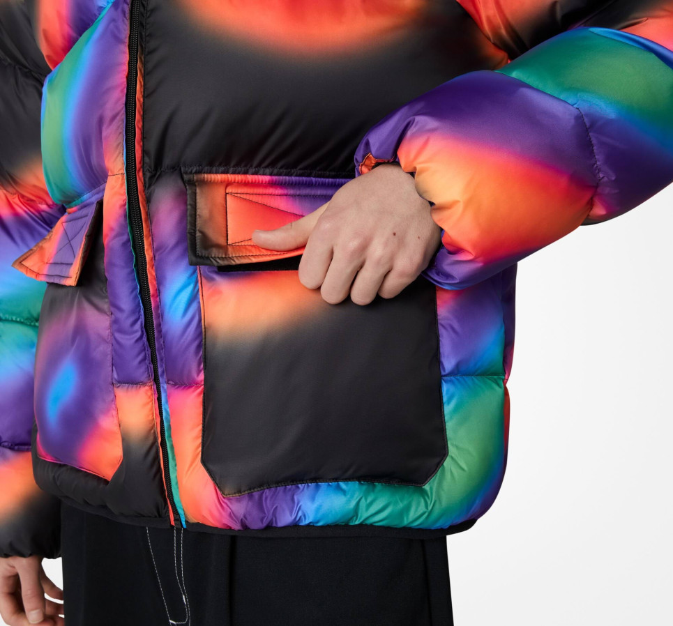 Printed Puffer Jacket-Multicolor-M