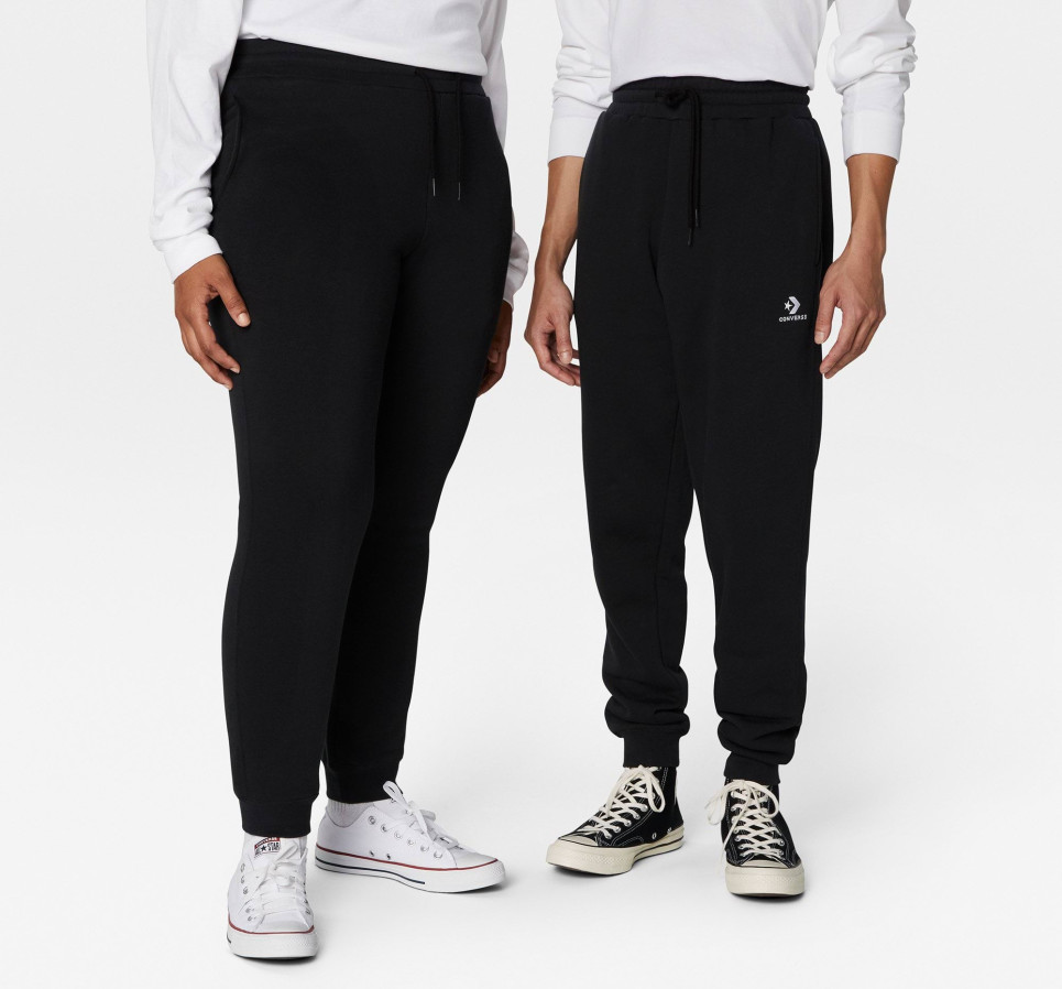 Converse Go-To Embroidered Star Chevron Brushed Back Fleece Sweatpant-Black-XS
