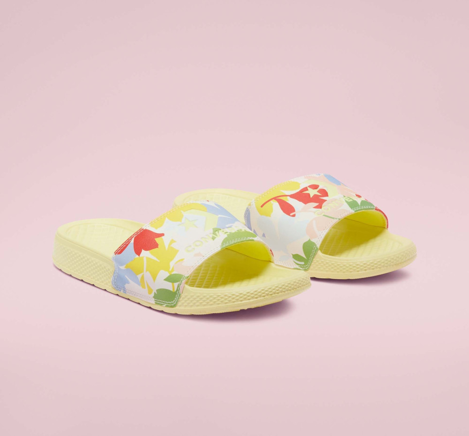 Floral Print All Star Slide-Yellow-36