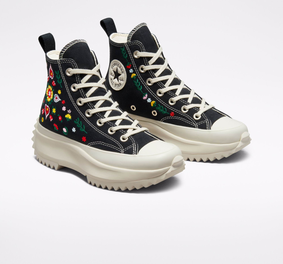 Run Star Hike Platform Floral Embroidery-Black-36