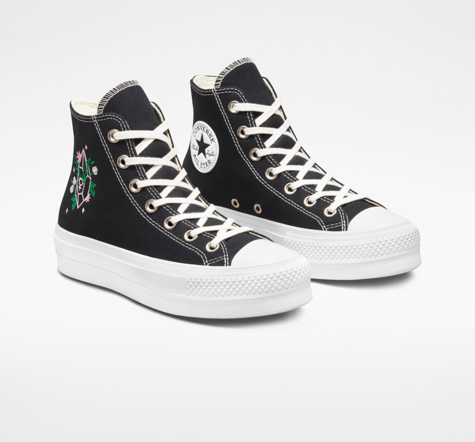 Chuck Taylor All Star Lift Platform Embroidered Crystals-Black-36